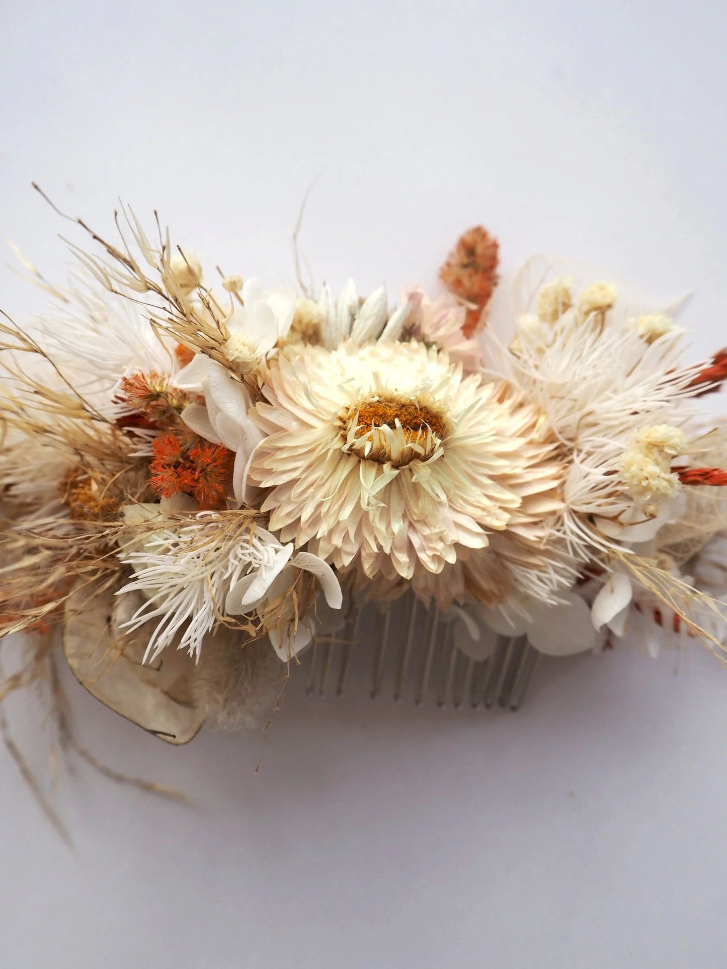 Burnt Orange and Cream Floral Hair Comb