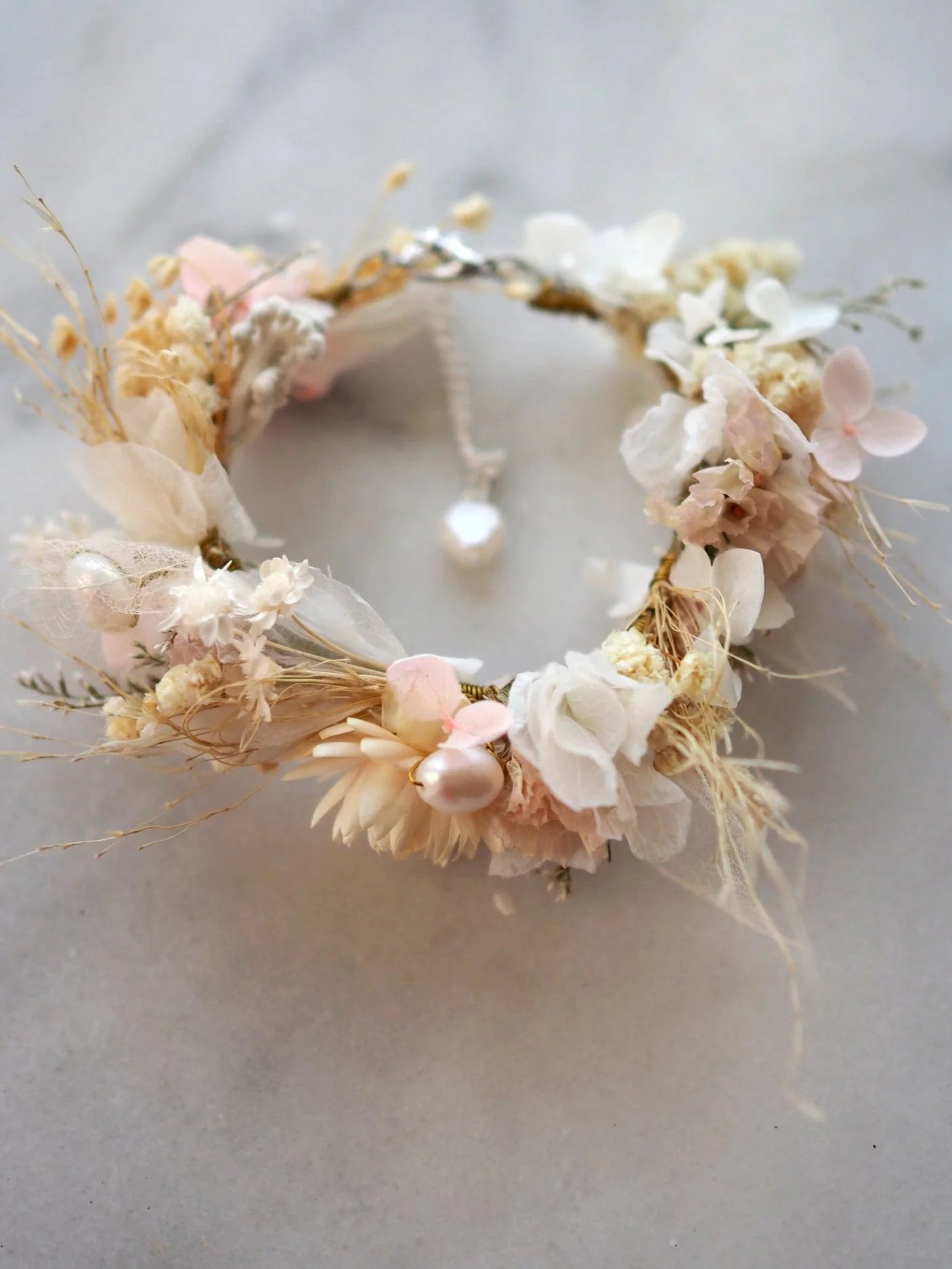 Dried Floral Bracelet - With Fresh Water Pearls