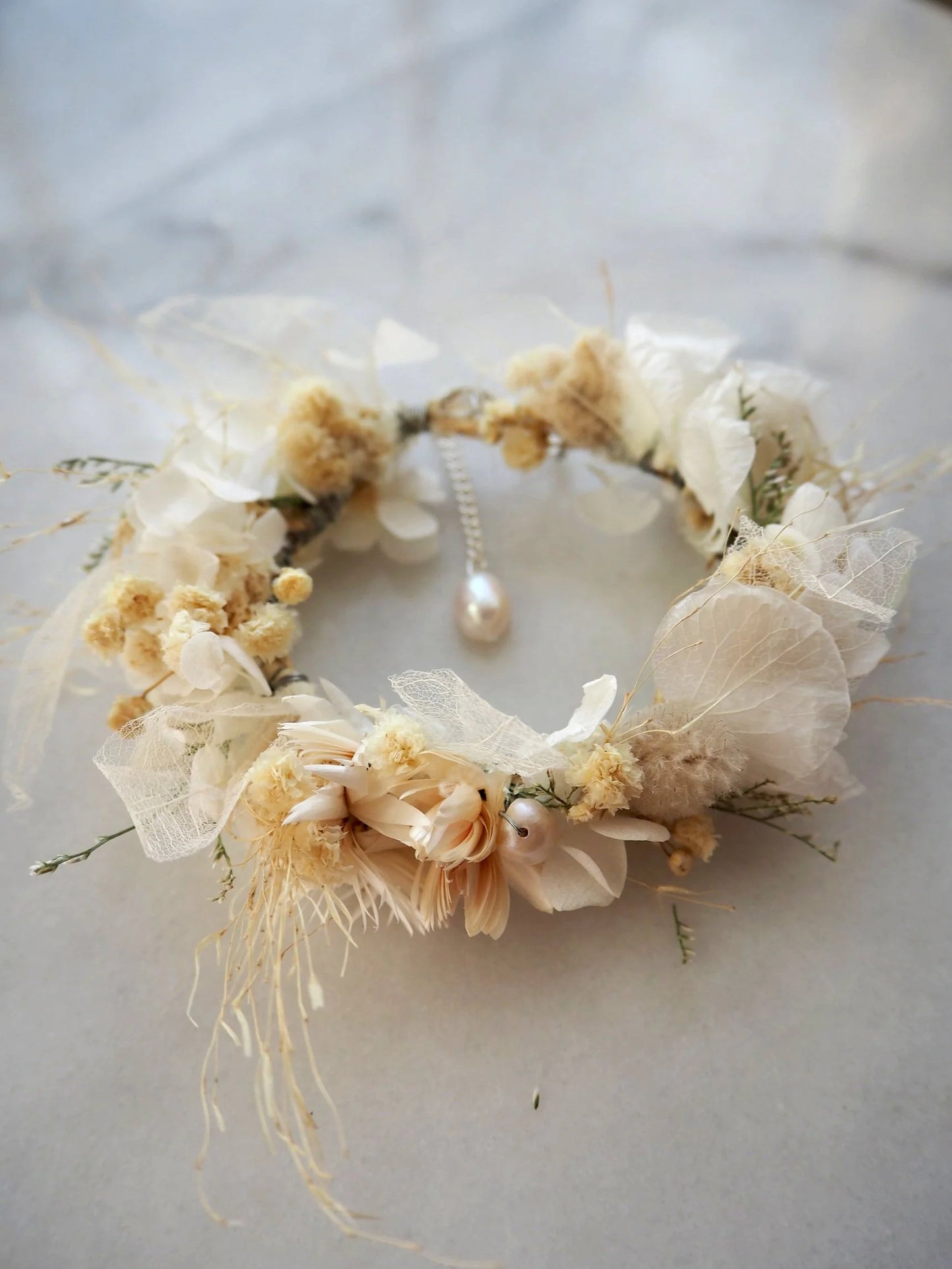Dried Floral Bracelet - With Fresh Water Pearls