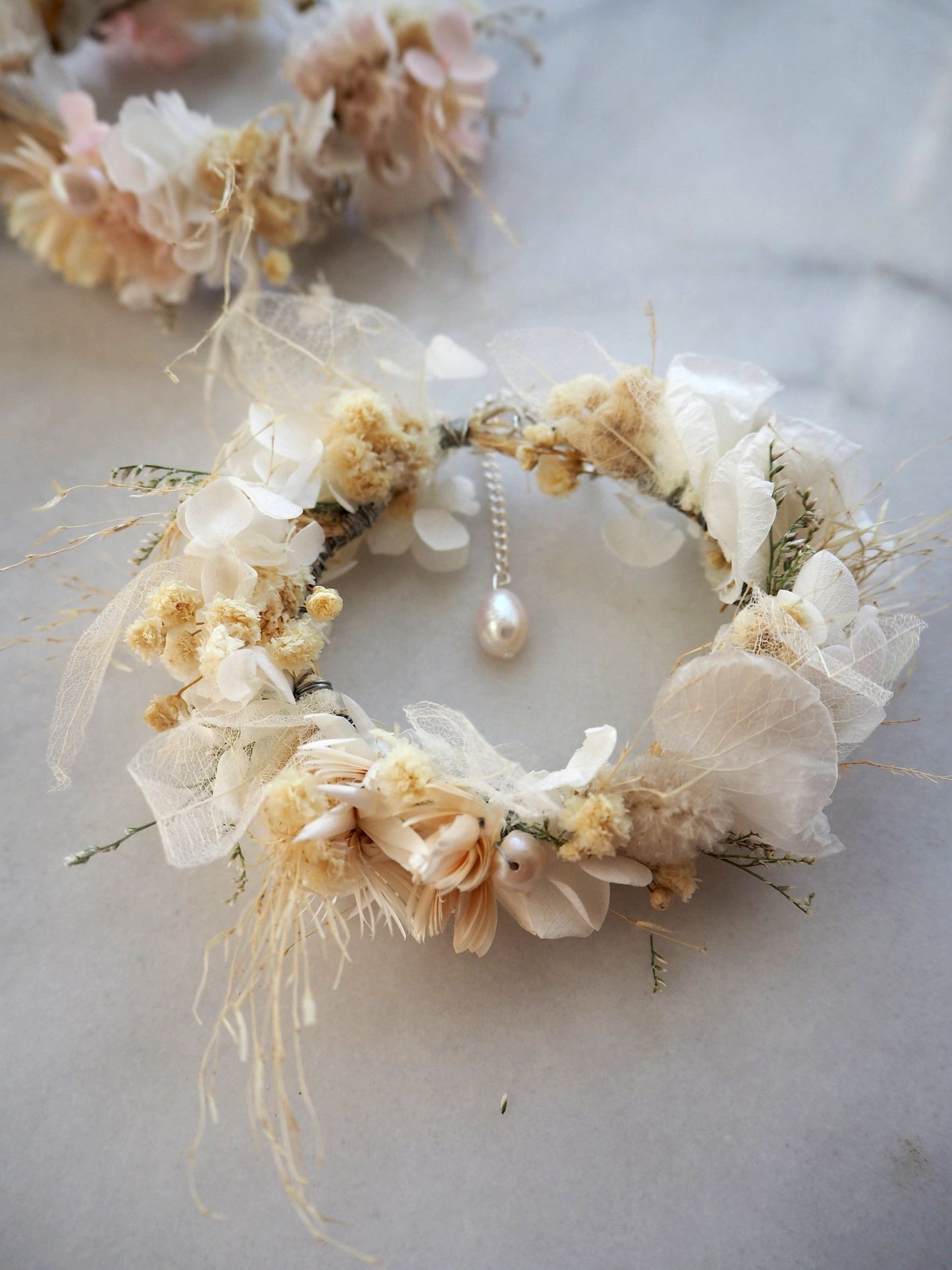 Dried Floral Bracelet - With Fresh Water Pearls