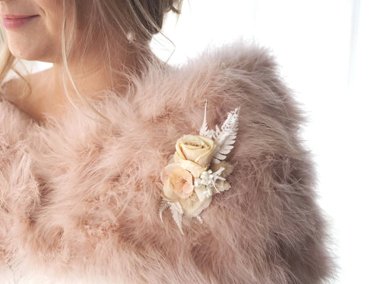 Everlasting Floral Brooch with Freshwater Pearl- Antique Tones