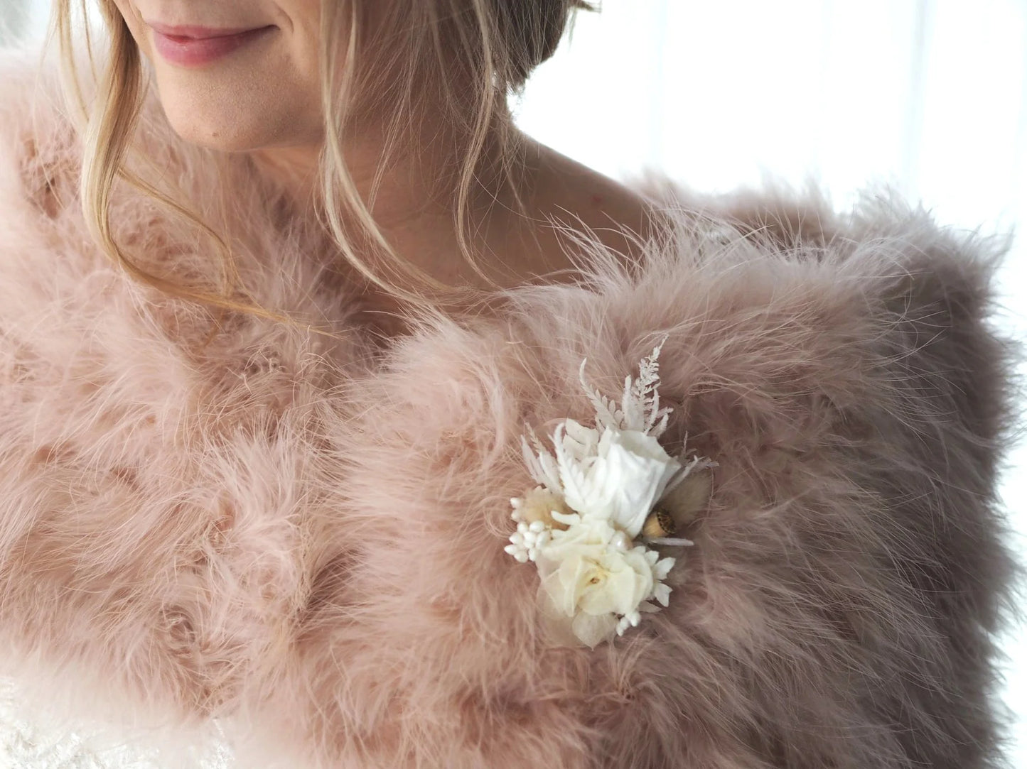 Everlasting Floral Brooch with Fresh Water Pearl- White