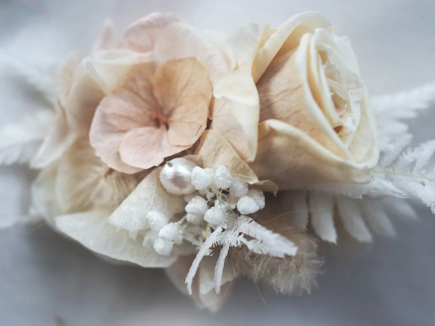 Everlasting Floral Brooch with Freshwater Pearl- Antique Tones